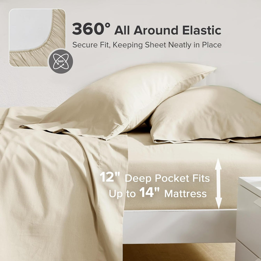 ComfortSpaces Comfort Spaces 100% Cotton Sheets Twin, Breathable & Ultra Soft Cotton Sheets, Naturally Cool Cotton Bed Sheets with 12" Elas…
