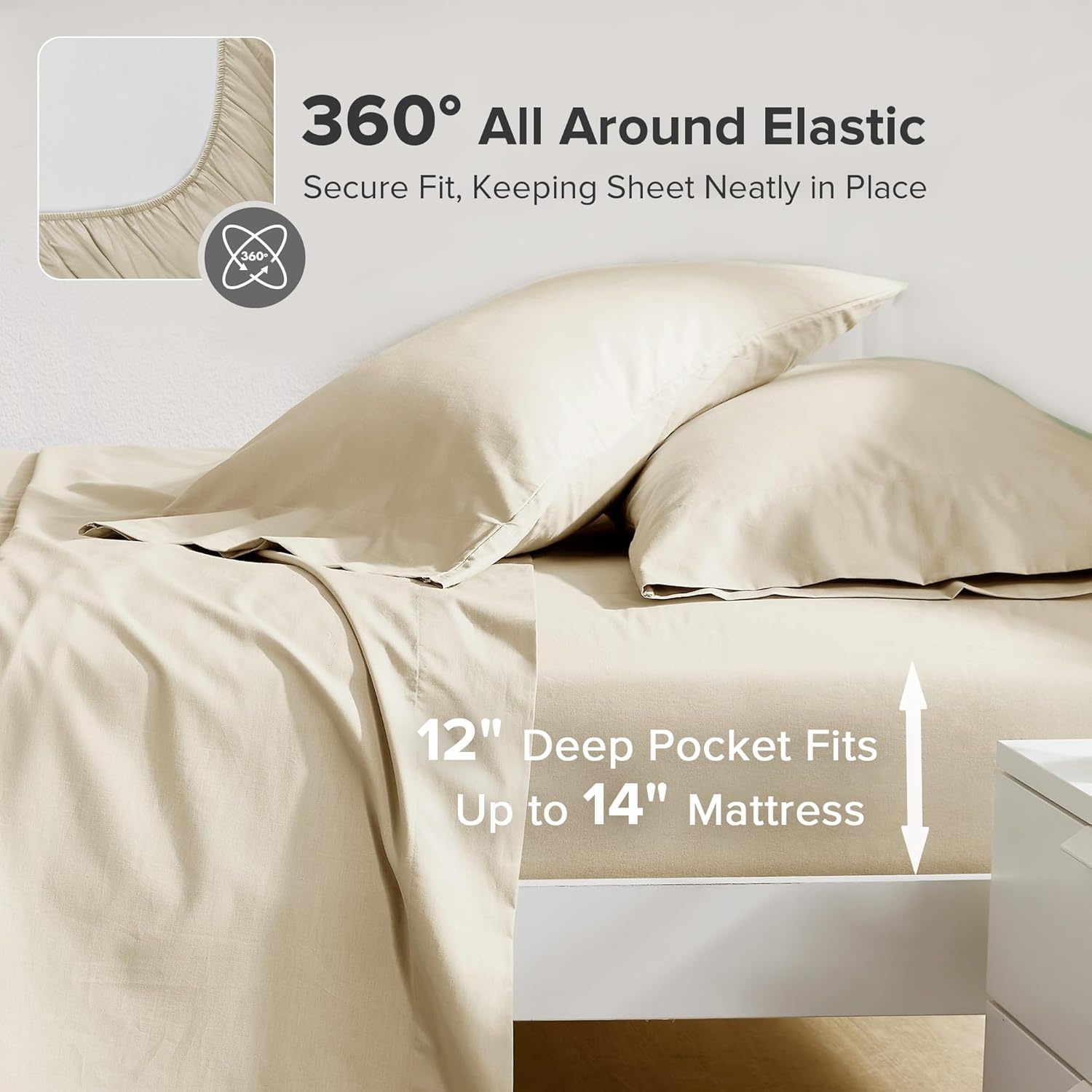 ComfortSpaces Comfort Spaces 100% Cotton Sheets Twin, Breathable & Ultra Soft Cotton Sheets, Naturally Cool Cotton Bed Sheets with 12" Elas…
