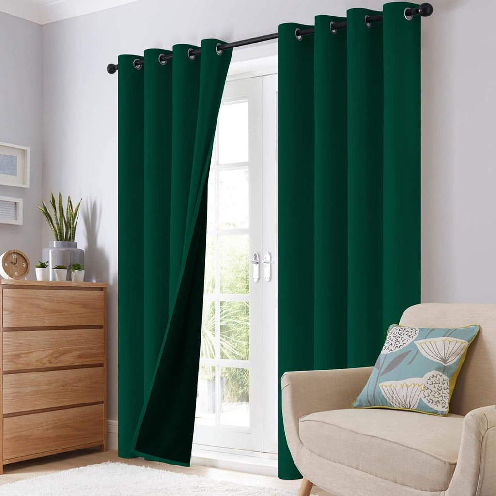 SimpleHome 100% Blackout Curtains for Bedroom, Thermal Insulated Grommet Window Drapes Room Darkening Dark Green Curtains for Living Room wi…
