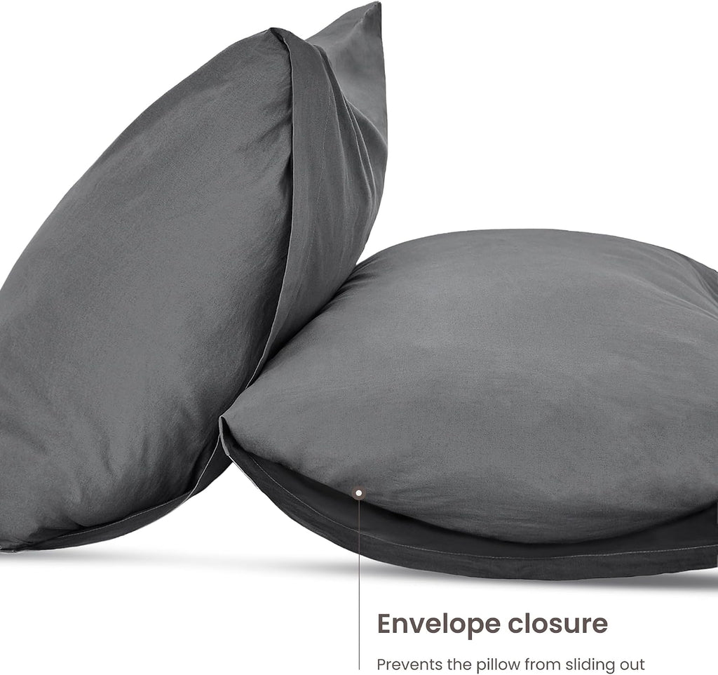 Bioweaves 100% Organic Washed Cotton Percale Weave Pillow Cases King Size GOTS Certified Queen Pillow Covers, Envelope Closure – Set of 2,…