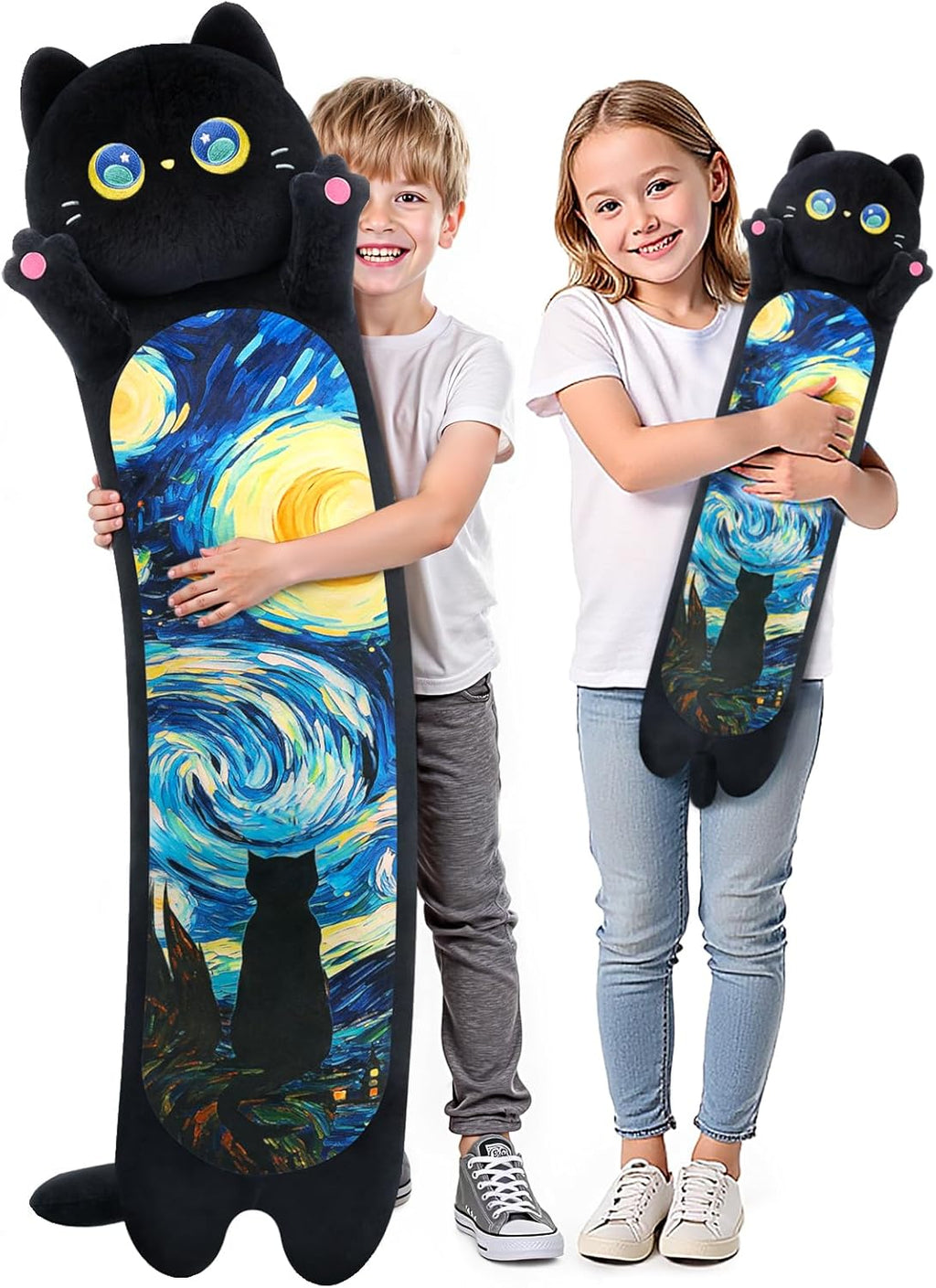 Mewaii Long Cat Plush 5 Sizes, 120% Extra Filling Giant Plushness Kids Body Pillow, Kawaii Cute Black Starry Cat Stuffed Animals…