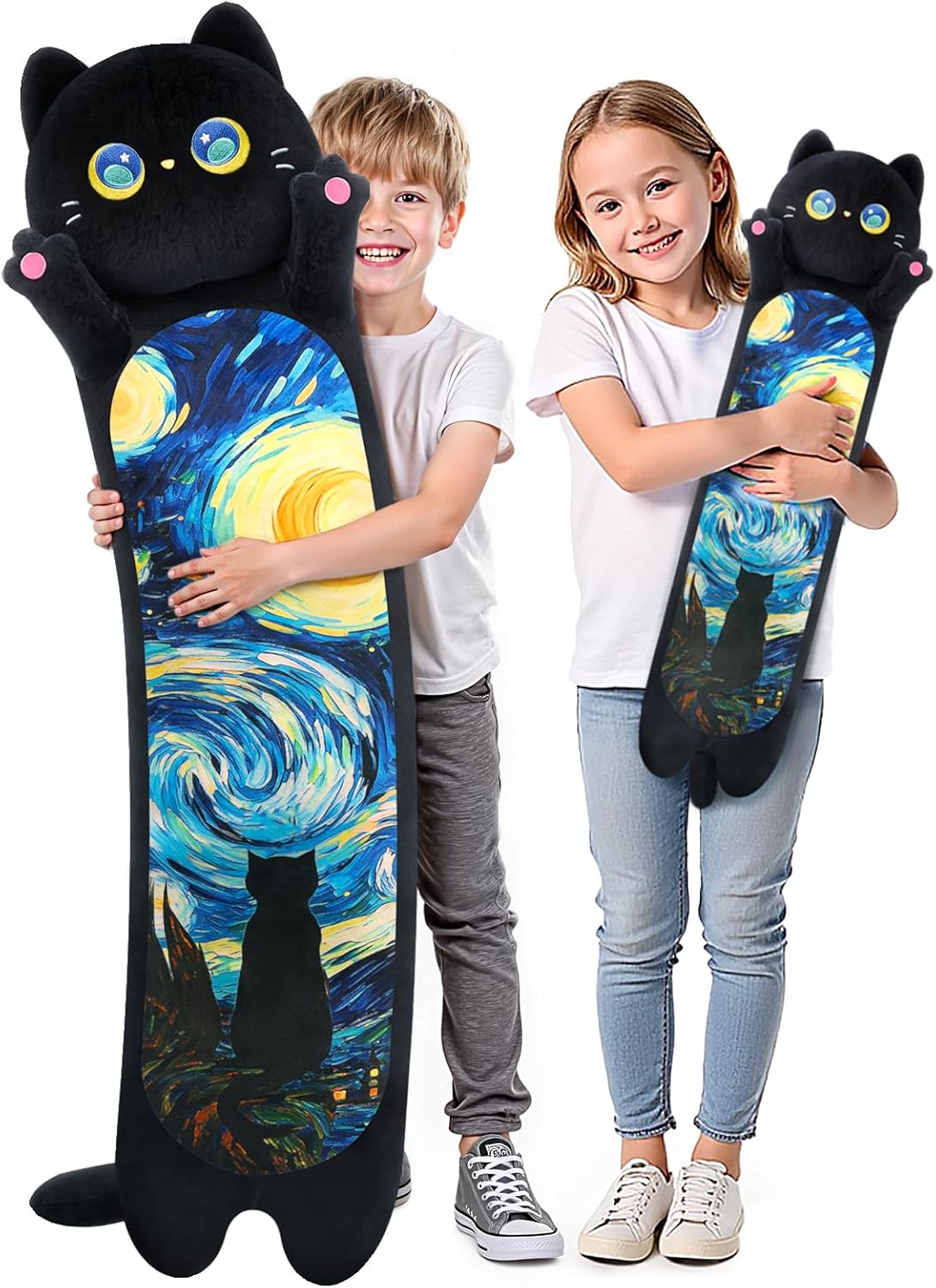 Mewaii Long Cat Plush 5 Sizes, 120% Extra Filling Giant Plushness Kids Body Pillow, Kawaii Cute Black Starry Cat Stuffed Animals…