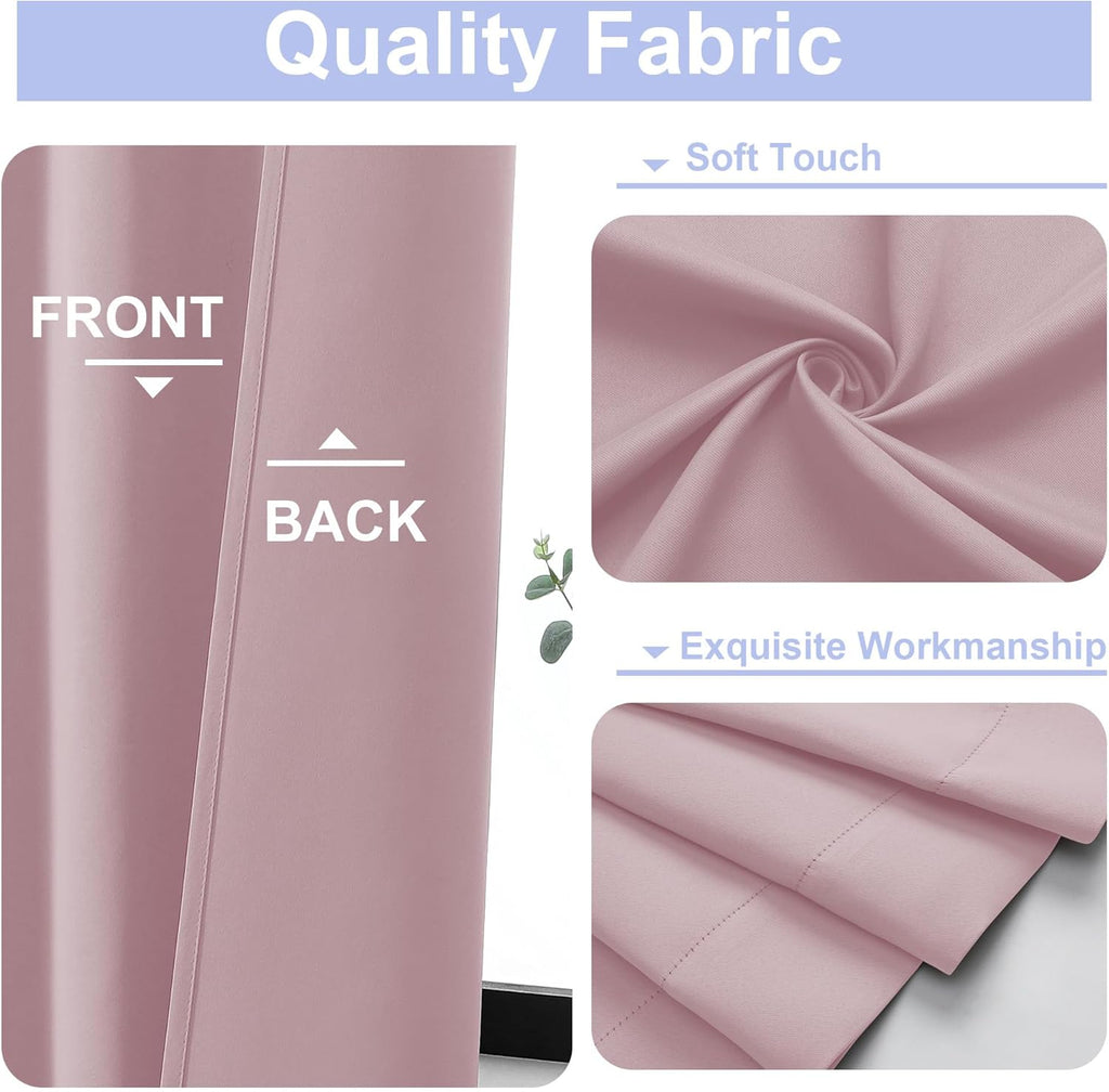 Simplebrand Ava Blush Blackout Curtains for Bedroom, 72 Inch Length, 2 Panels Set, Privacy Thermal Insulated Rod Pocket Window Curtains for…