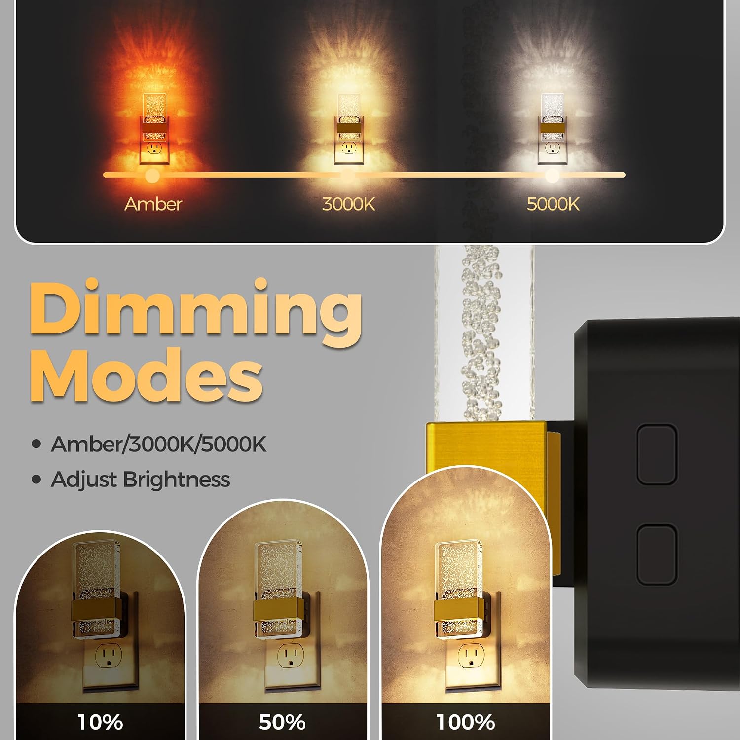 DORESshop LED Night Lights Plug into Wall, 3 Level Dimmable Night Light, Bubble Decorative Nightlight, Dusk to Dawn Sensor, Wall…