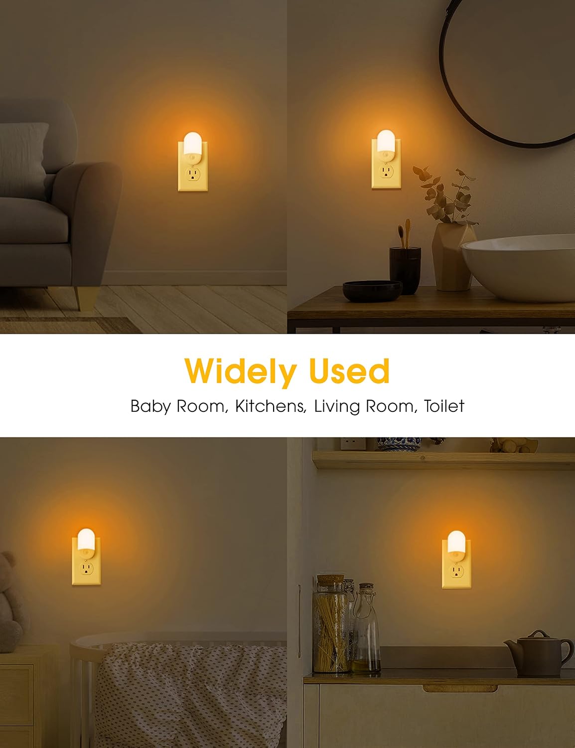 L LOHAS LED Amber Night Light, Night Lights Plug into Wall[2 Pack], 0.6W 2000K LED Night Light, Dusk to Dawn Sensor, 30/60LM Adjustable…