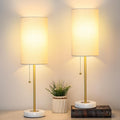 JUNNAI 18.5" Desk Lamp & Table Lamp Set of 2, Skinny Bedside Lamp with Marble Base, Pull Chain Switch, 3-Way Dimmable, Linen Fabric…