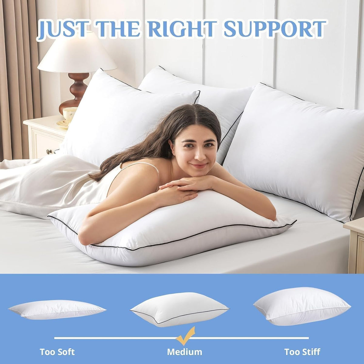 Jollyvogue King Size Pillows Set of 4, Collection Bed Pillows for Sleeping, Hotel Quality Pillows for Side, Back and Stomach Sleepers, Soft…