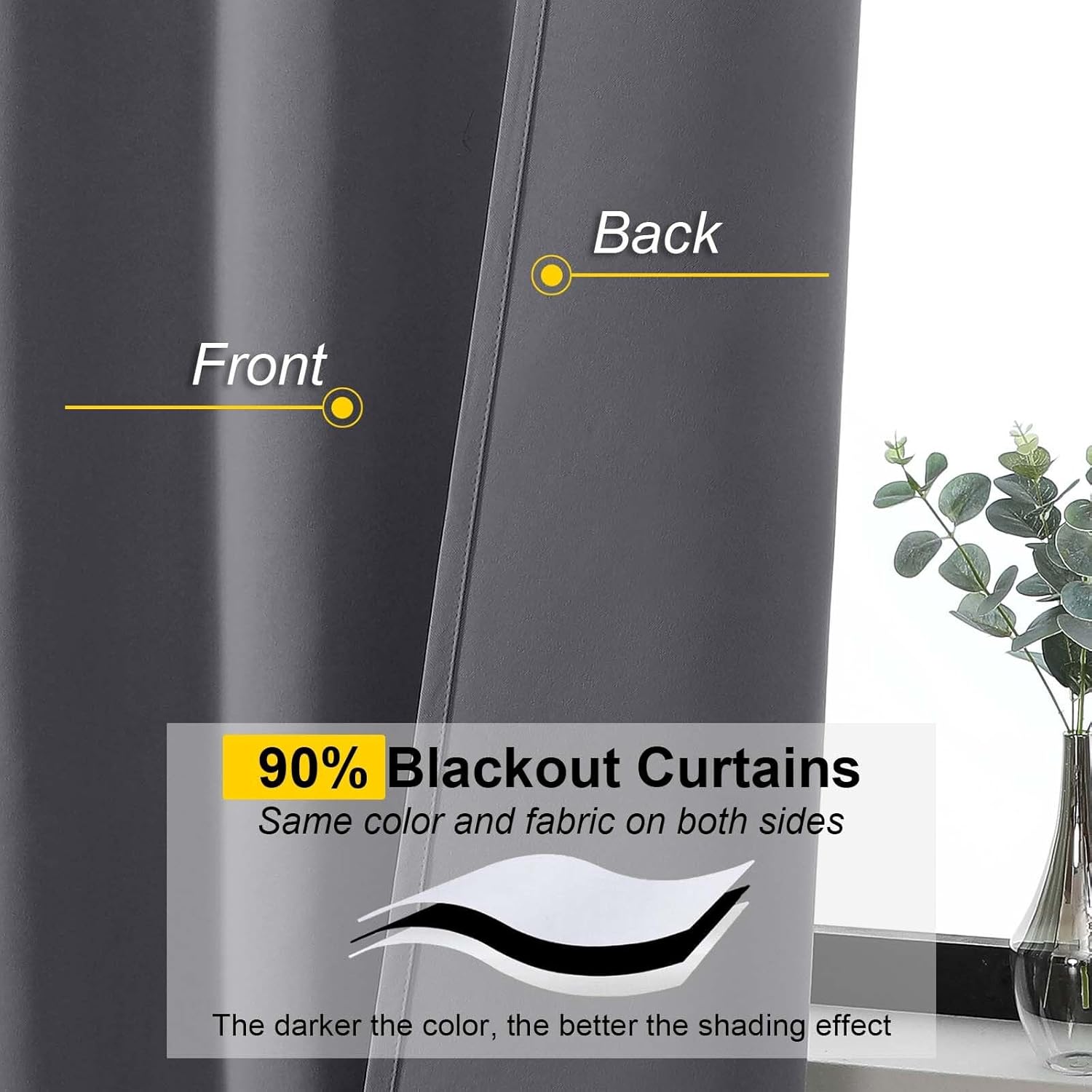 WelvetBLK Grey Room Darkening Curtains for Bedroom Living Room 45 Inch Length 2 Panels Set, Soft Solid Thermal Insulated Rod Pocket Short C…