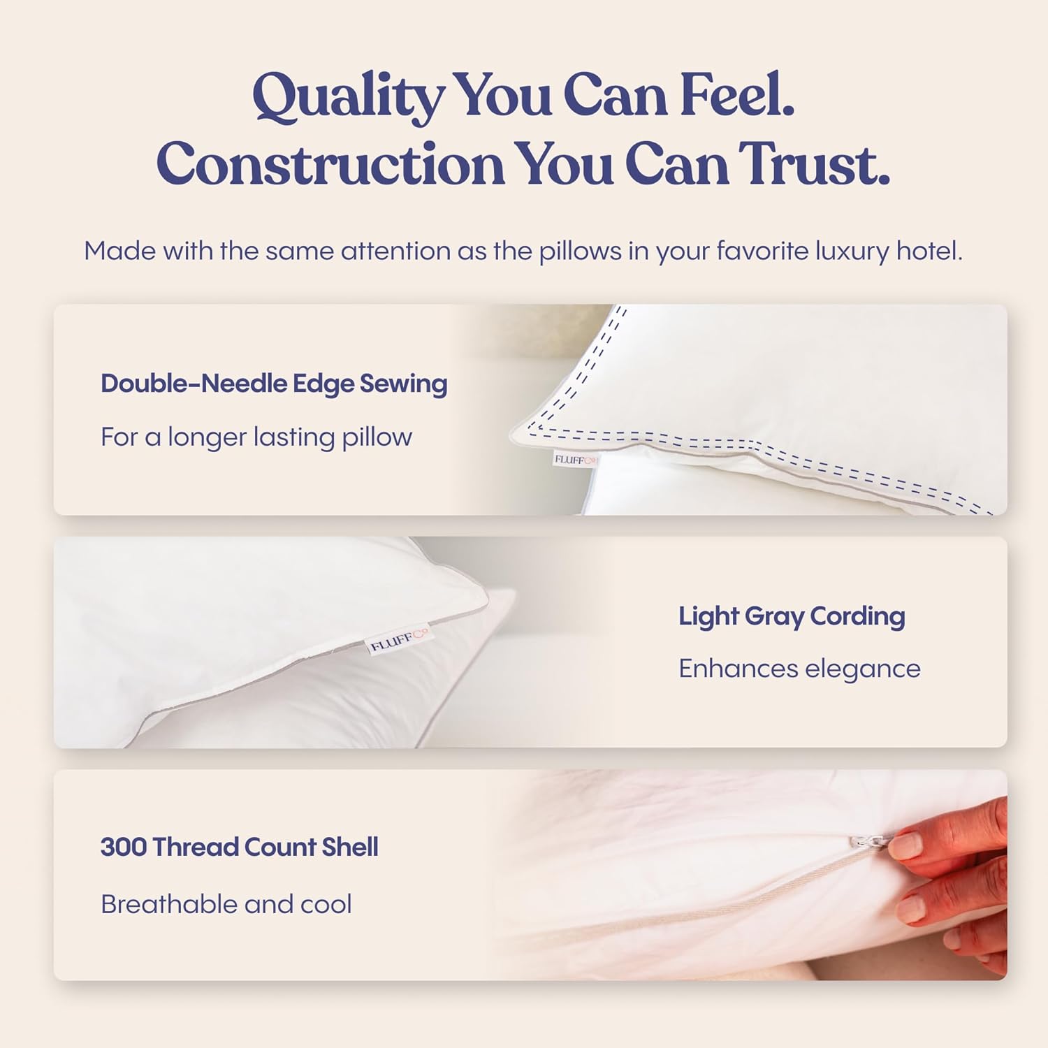 FluffCo Basics Down Alternative Bed Pillows - Cooling Cotton Shell with Supportive Gel-Fiber Fill - Pillows for Side, Back, and Stomach Sle…