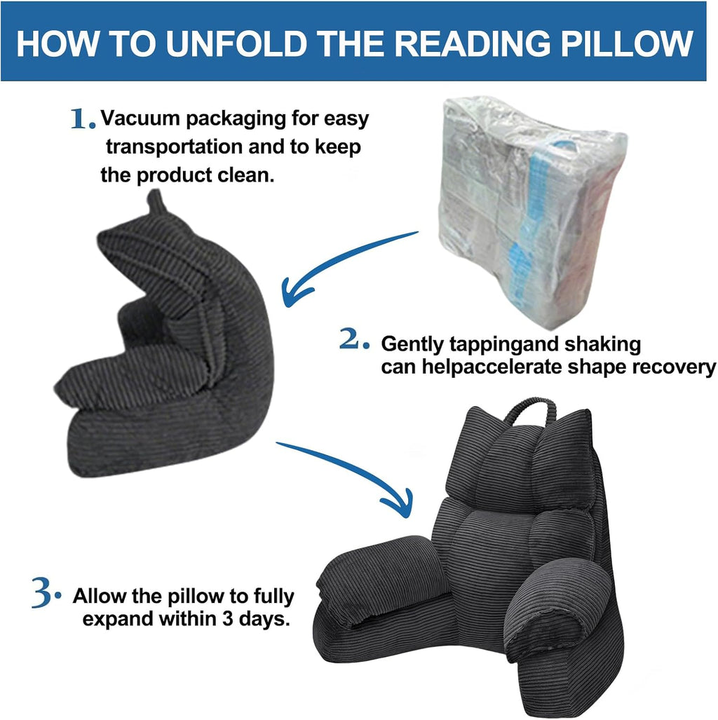RRPAHWTV Reading Pillow for Bed with High Arm Rests, Back Support Pillow for Sitting Up in Bed with Shredded Memory Foam for Reading, TV…
