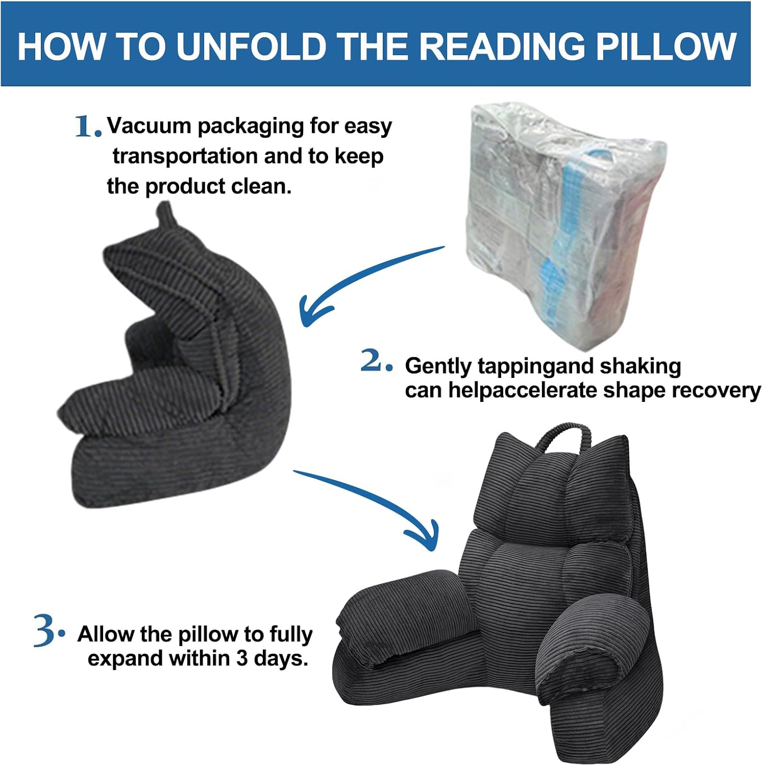 RRPAHWTV Reading Pillow for Bed with High Arm Rests, Back Support Pillow for Sitting Up in Bed with Shredded Memory Foam for Reading, TV…