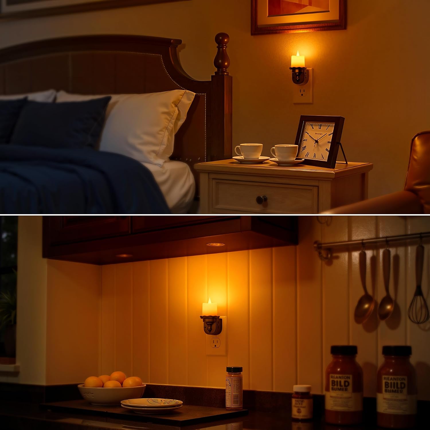 Briignite Candle Night Light, Amber Night Lights Plug into Wall 2 Pack, LED Flicker Candle Night Light with Light Sensor, 0-100LM…