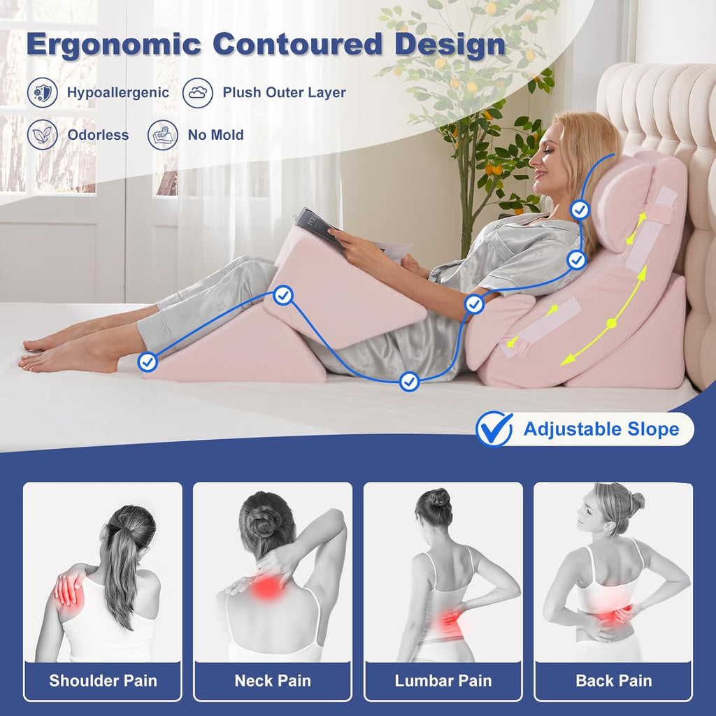 WSOFRLAC 6PCS Multi-Functional Bed Wedge Pillow Kit - 7-in-1 Orthopedic Support for Back/Neck/Legs, Post Surgery Recovery & Sitting Up in…