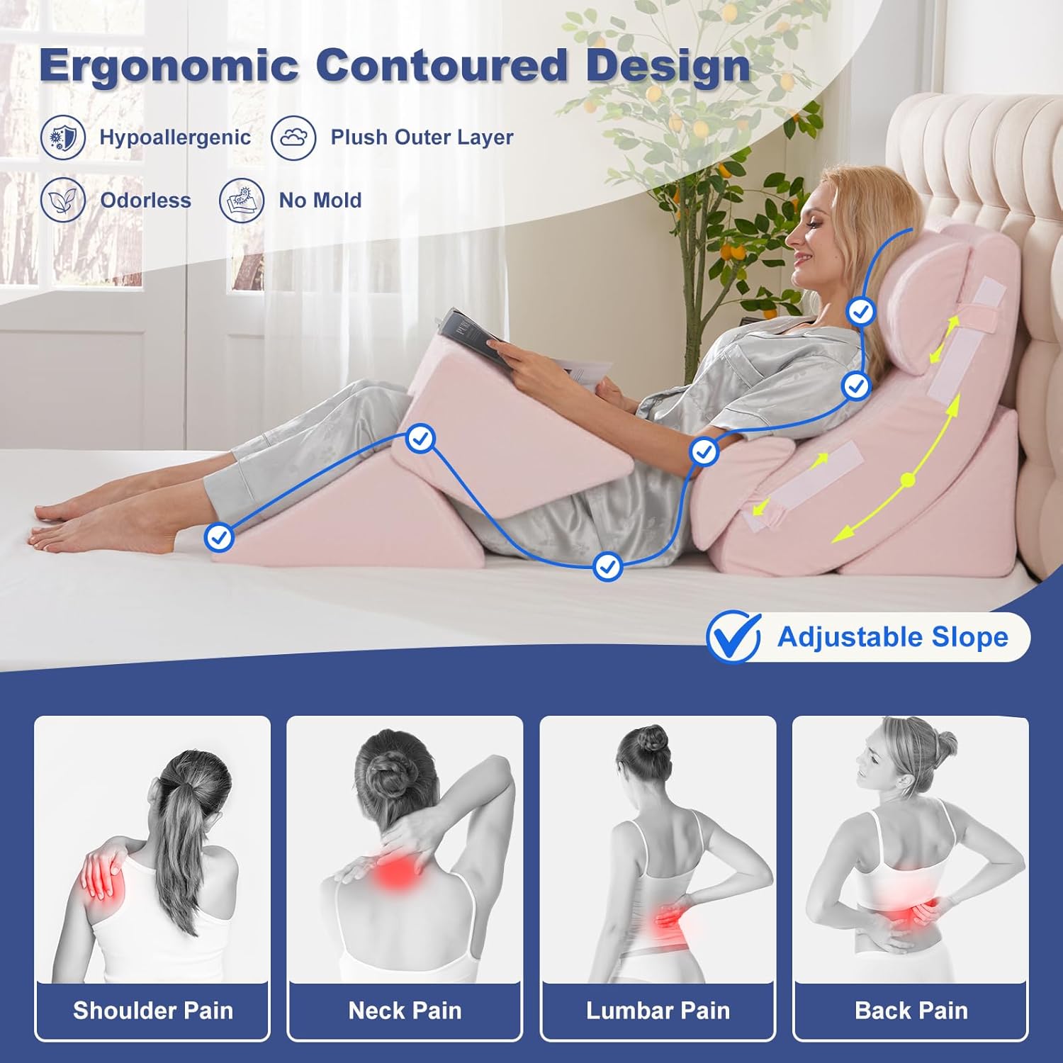 WSOFRLAC 6PCS Multi-Functional Bed Wedge Pillow Kit - 7-in-1 Orthopedic Support for Back/Neck/Legs, Post Surgery Recovery & Sitting Up in…