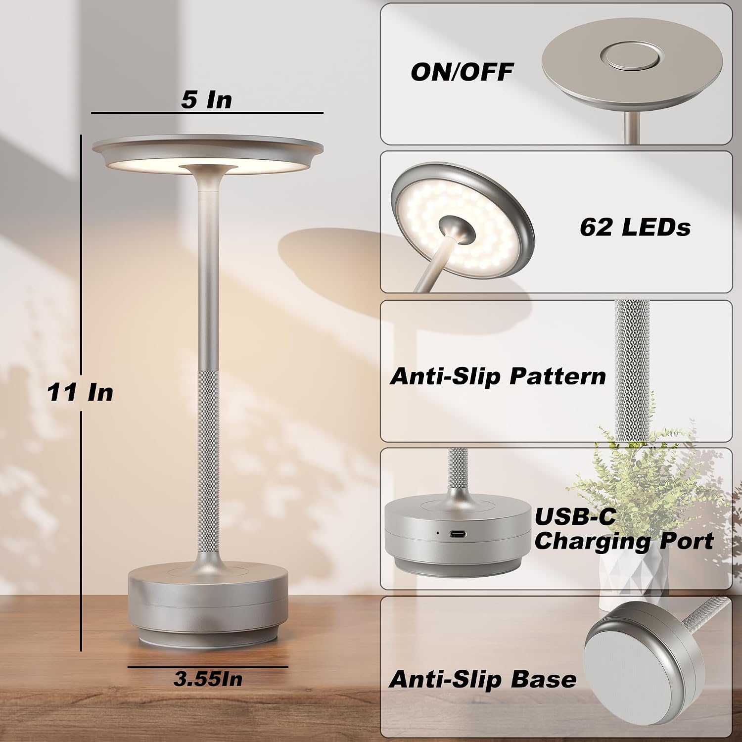 TBBGA 2 Pack Rechargeable Cordless Table Lamps, Portable 5000mAh Battery Table Light, 3 Color Stepless Dimming LED Table Light with…