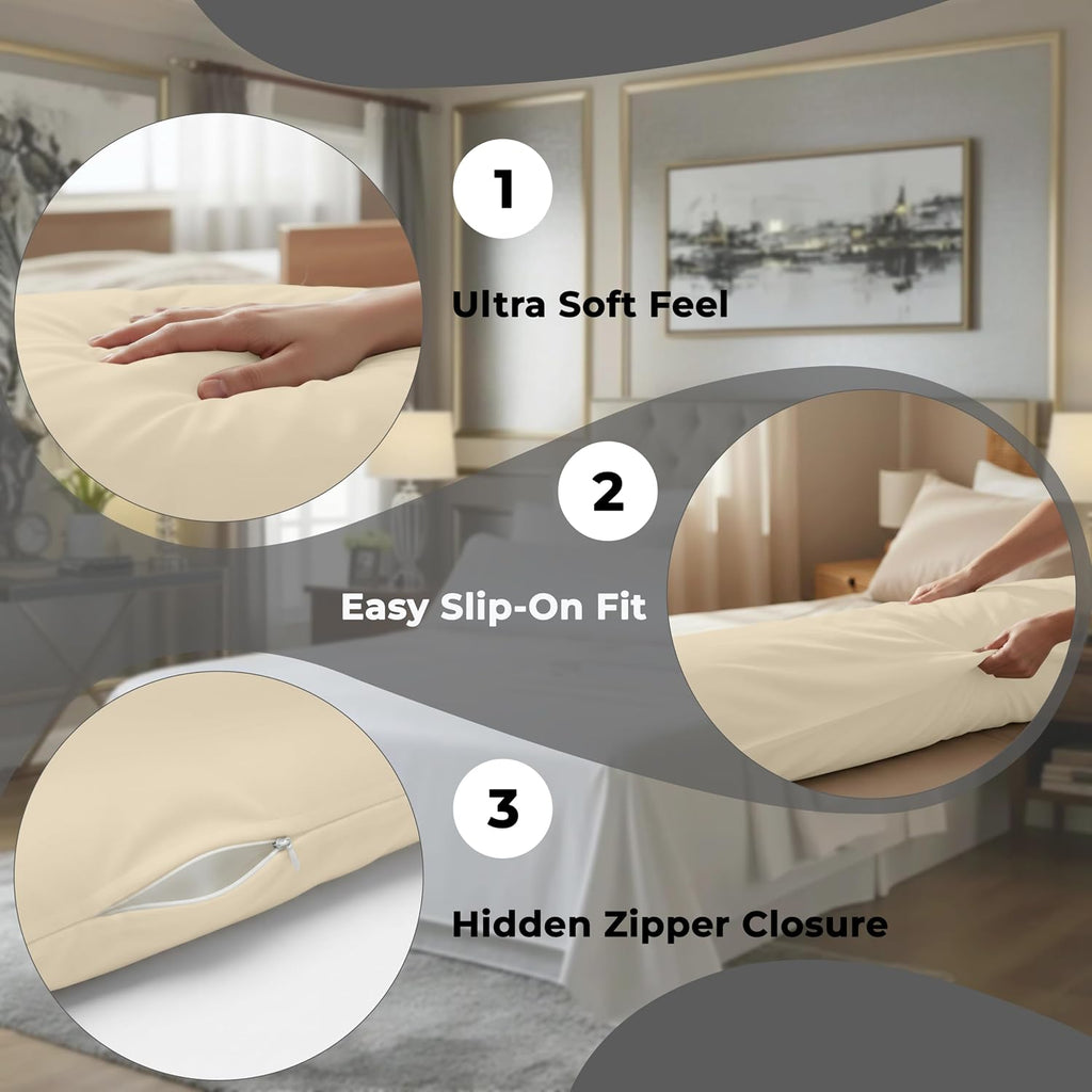 Royalelinens ROYALE LINENS Body Pillow Cover - Double Brushed 1800 Microfiber - 20"x54" with Hidden Zipper Closure - Wrinkle & Fade Resista…