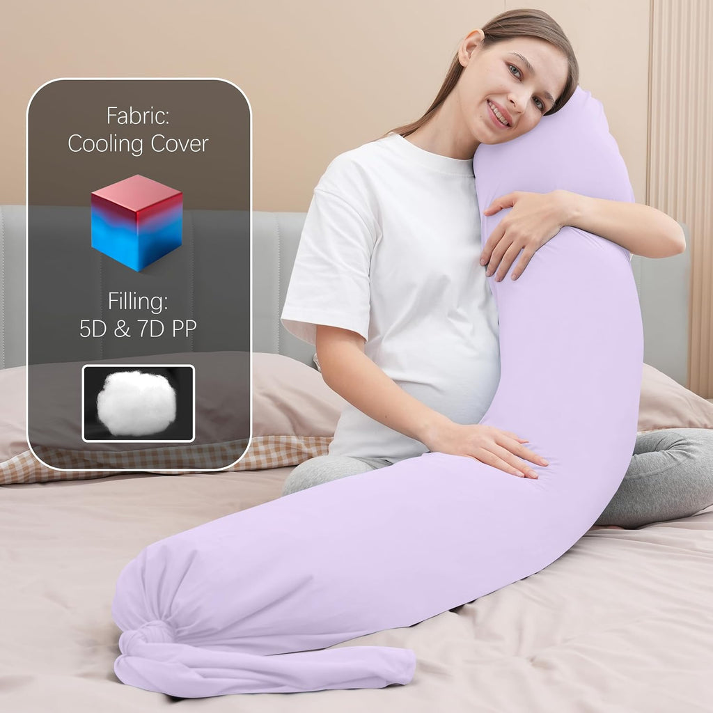 Moonpark MOON PARK Pregnancy Pillow - Incredibly Smooth and Soft Cooling Cover I Shaped Full Body Maternity Pillow with Removable Cover - S…