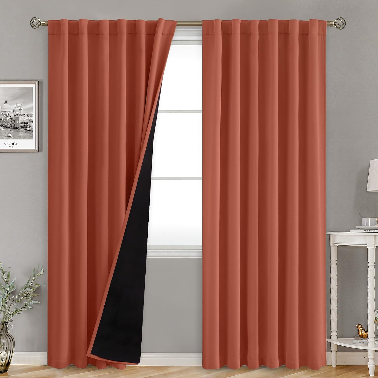 BGment Terracotta 100% Blackout Curtains 84 Inches Long with Thermal Insulation Liner, Noise Cancelling Double Layer Room Darkening Rod…