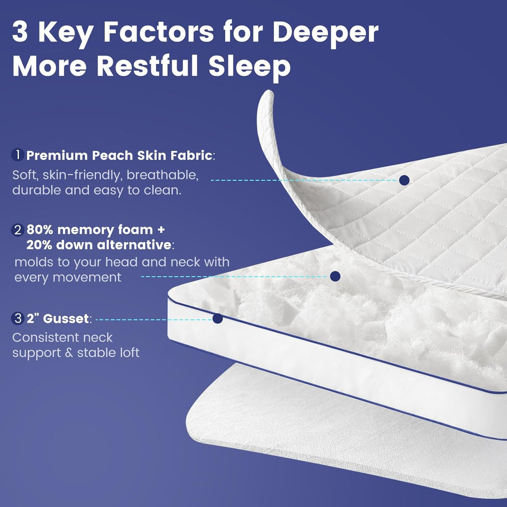 Downstoria Shredded Memory Foam Pillows King Size Set of 2, Medium Firm Bed Pillow for Sleeping, Soft Memory Foam Pillows 2 Pack for Back a…