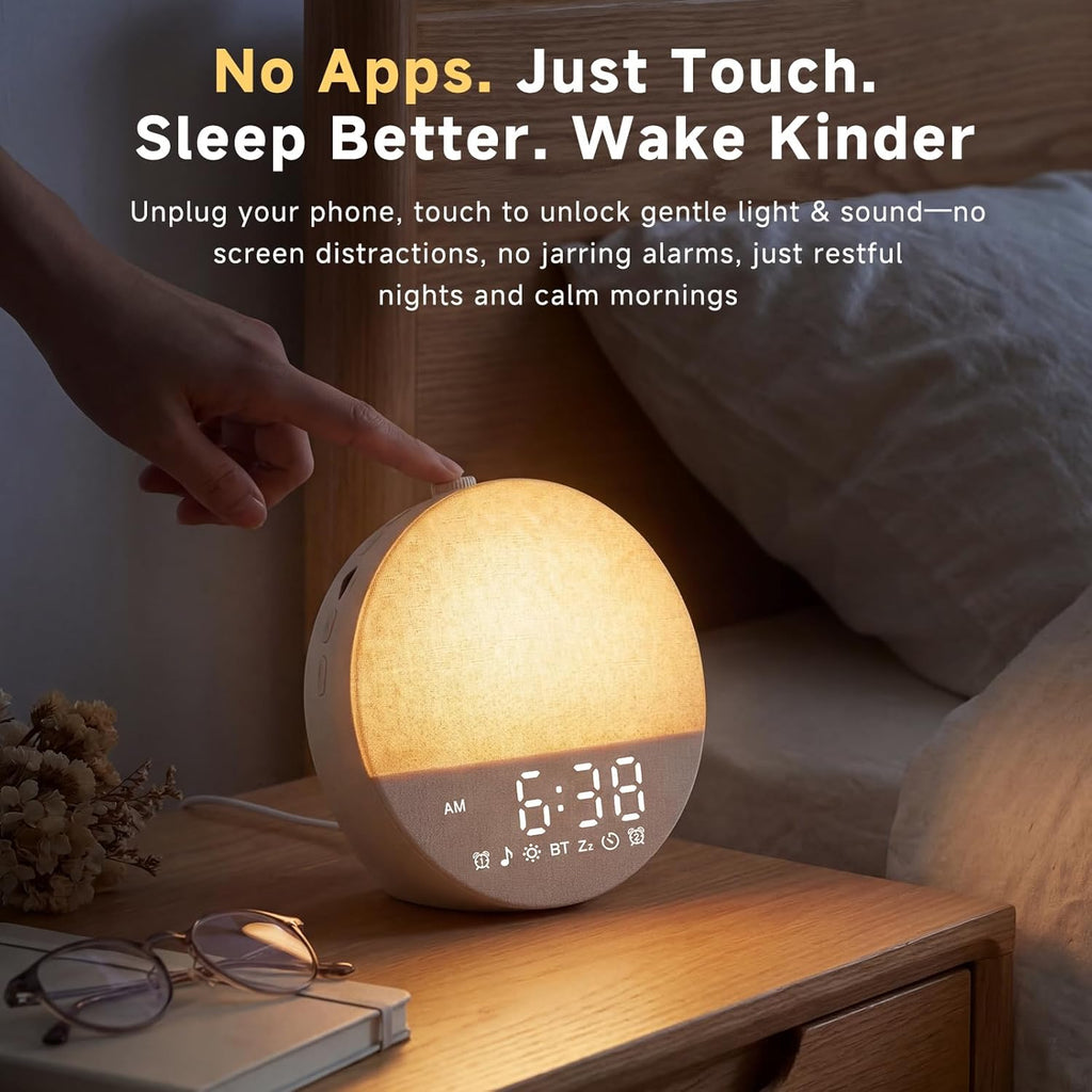 Geuuap Sunrise Alarm Clock White Noise Machine | Natural Wake-Up Light for Bedroom with 30 Soothing Sleep Aids, Bluetooth Speaker…