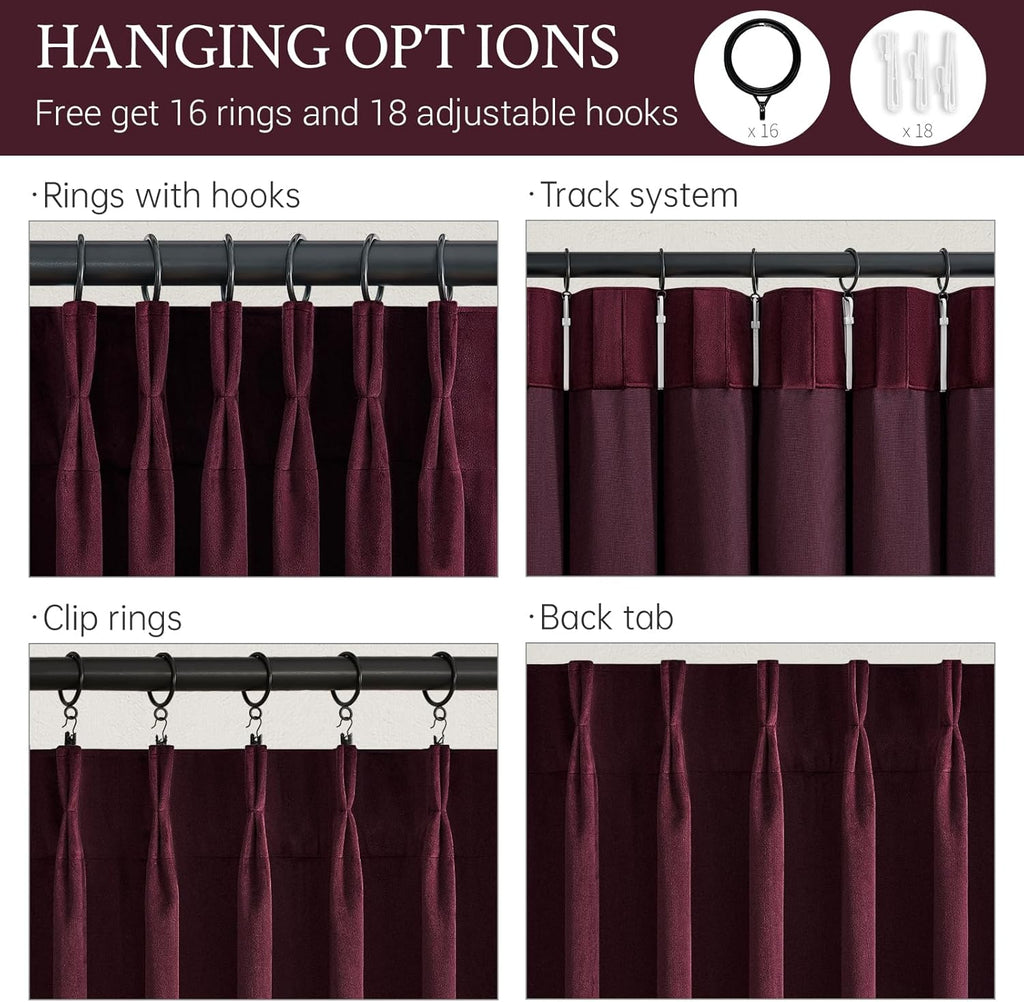 Drapenova 108 Inches Long Purple Velvet Curtains for Living Room Large Window Luxurious Vintage Room Darkening Pinch Pleated Curtain…