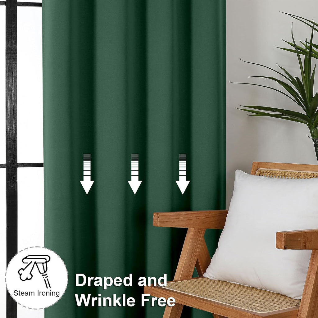 Simplebrand Ava Ever Green Short 24 Inches Blackout Curtain 2 Panels Set, Half Window Rod Pocket Privacy Curtain Tiers for Kitchen, Curtain…