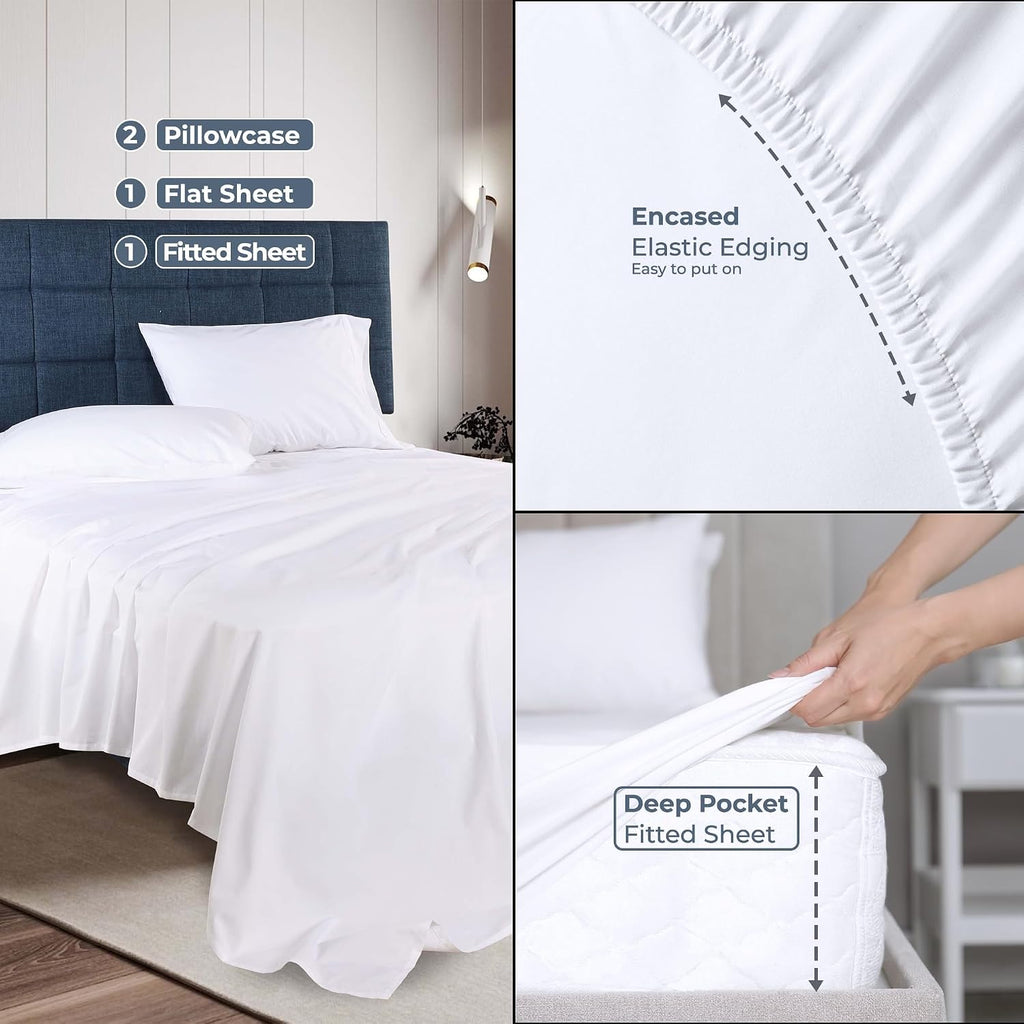 Superior Organic Cotton 300 Thread Count Fitted Sheet, Deep Pocket Fitted Sheet, Percale Weave, Cute Bedding Decor, Basic Bedsheets, Neutra…