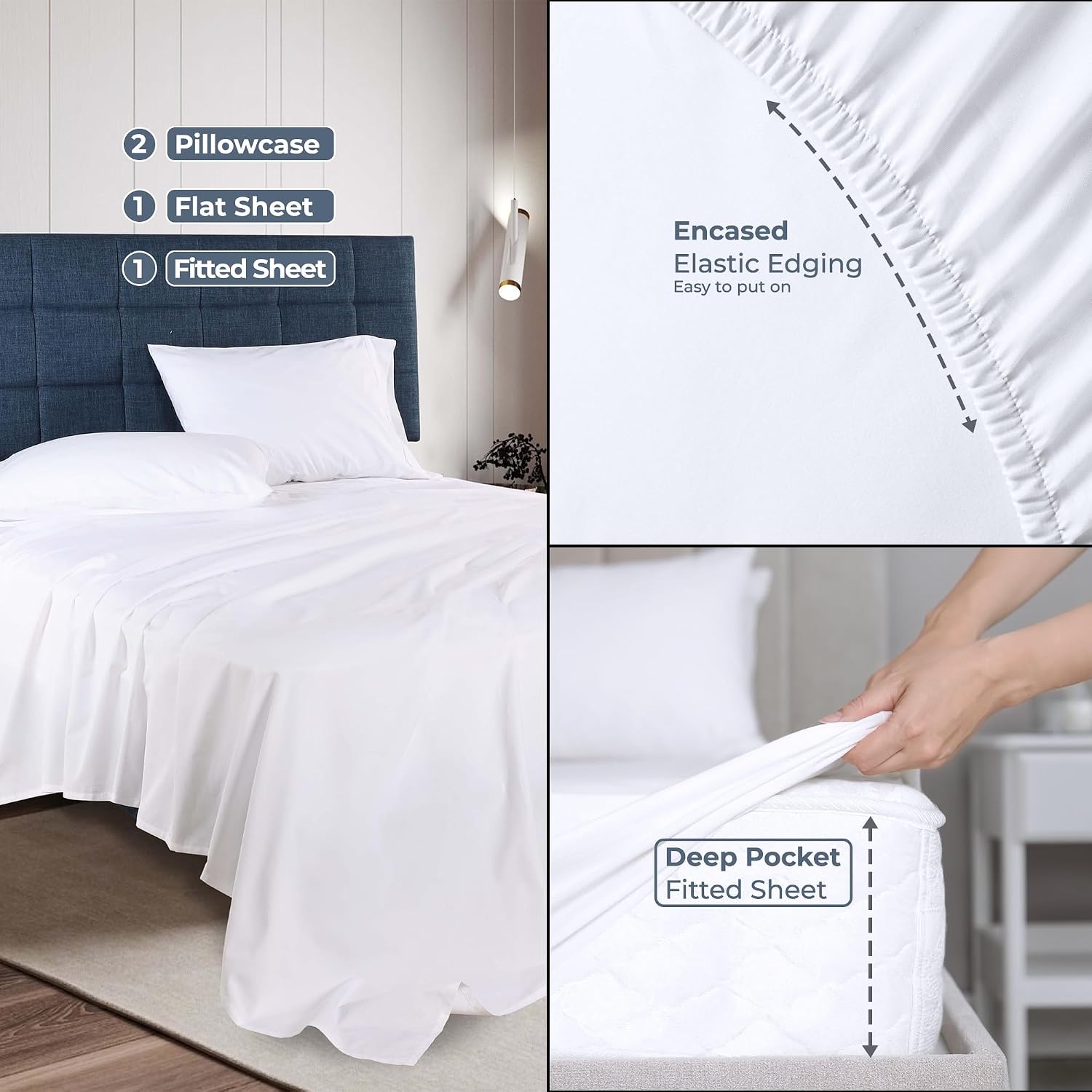 Superior Organic Cotton 300 Thread Count Fitted Sheet, Deep Pocket Fitted Sheet, Percale Weave, Cute Bedding Decor, Basic Bedsheets, Neutra…