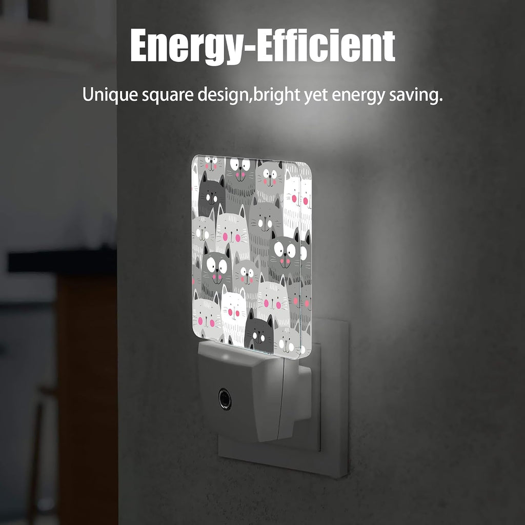Gray Cartoon Cat Night Light Plug in Wall Lamp Smart Dusk to Dawn Sensor for Home Decorative, Kids Room Bedroom Bathroom Kitchen Hallway…