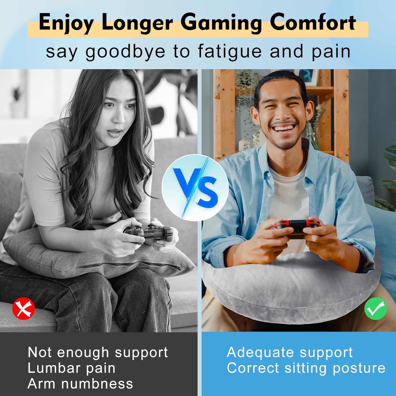 VamorryDirect vamorry Gaming Pillow Arm Support Pillow for Bed & Sofa: Ergonomic U-Shaped Lap Pillow with Elbow Rest for Adults & Kids - Re…