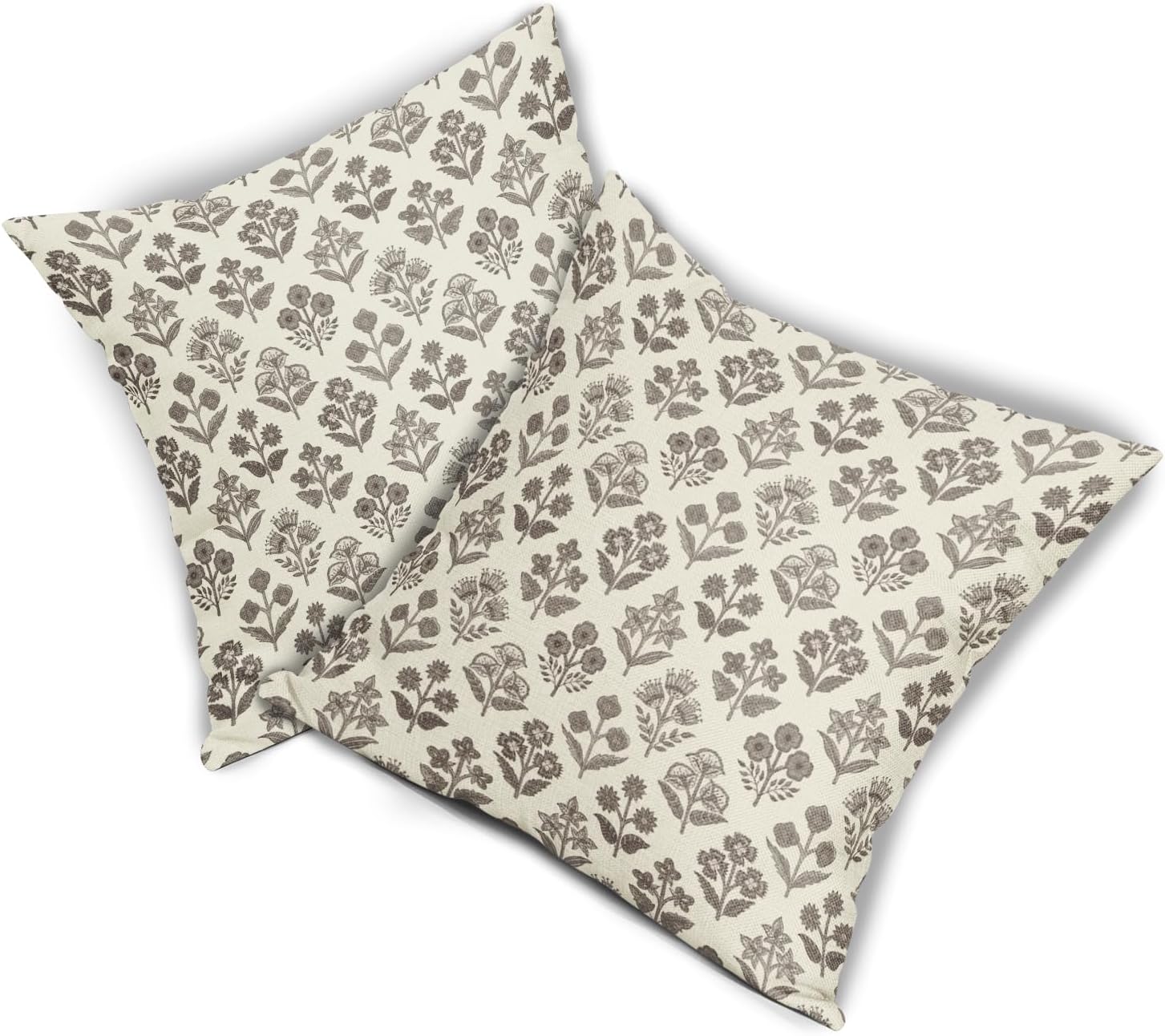 Dark Brown Floral Pillow Covers 18x18 Inch Set of 2, Vintage Flower Block Print Pattern Decorative Throw Pillowcases Outdoor Farmhouse…