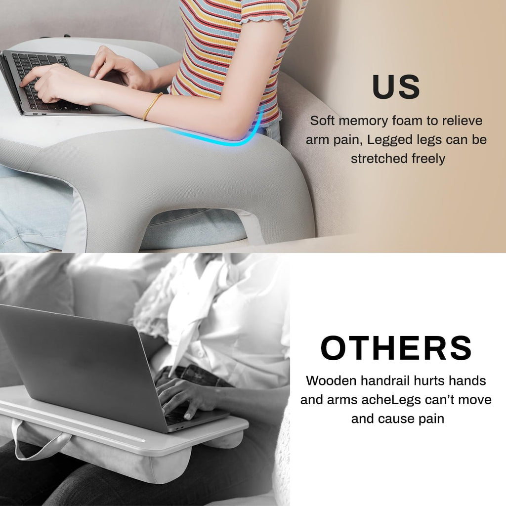 Wogahev Reading Pillow for Bed, Lap Desk for Laptop, Memory Foam Arm Rest Support Gaming Pillow with Cup/Phone Pocket, Laptop Lap Desk for…