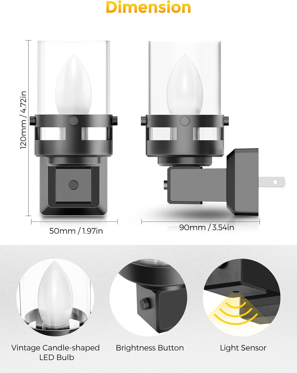 Briignite Candle Night Light Plug in [2 Pack], Vintage Night Lights Plug into Wall, LED Night Light with Dusk to Dawn Light Sensor, 3000K…
