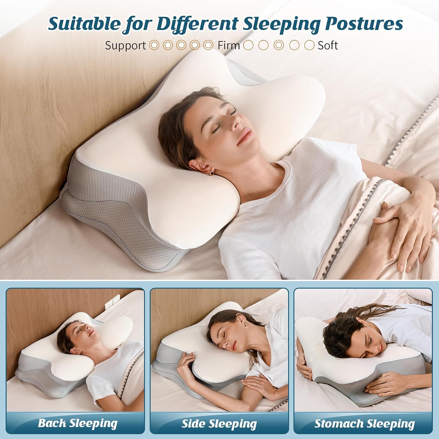 Bespillow Cervical Neck Pillow for, Ergonomic Side Sleeper Pillow for Sleeping, Contour Orthopedic Memory Foam Pillows for Back & Stomach…