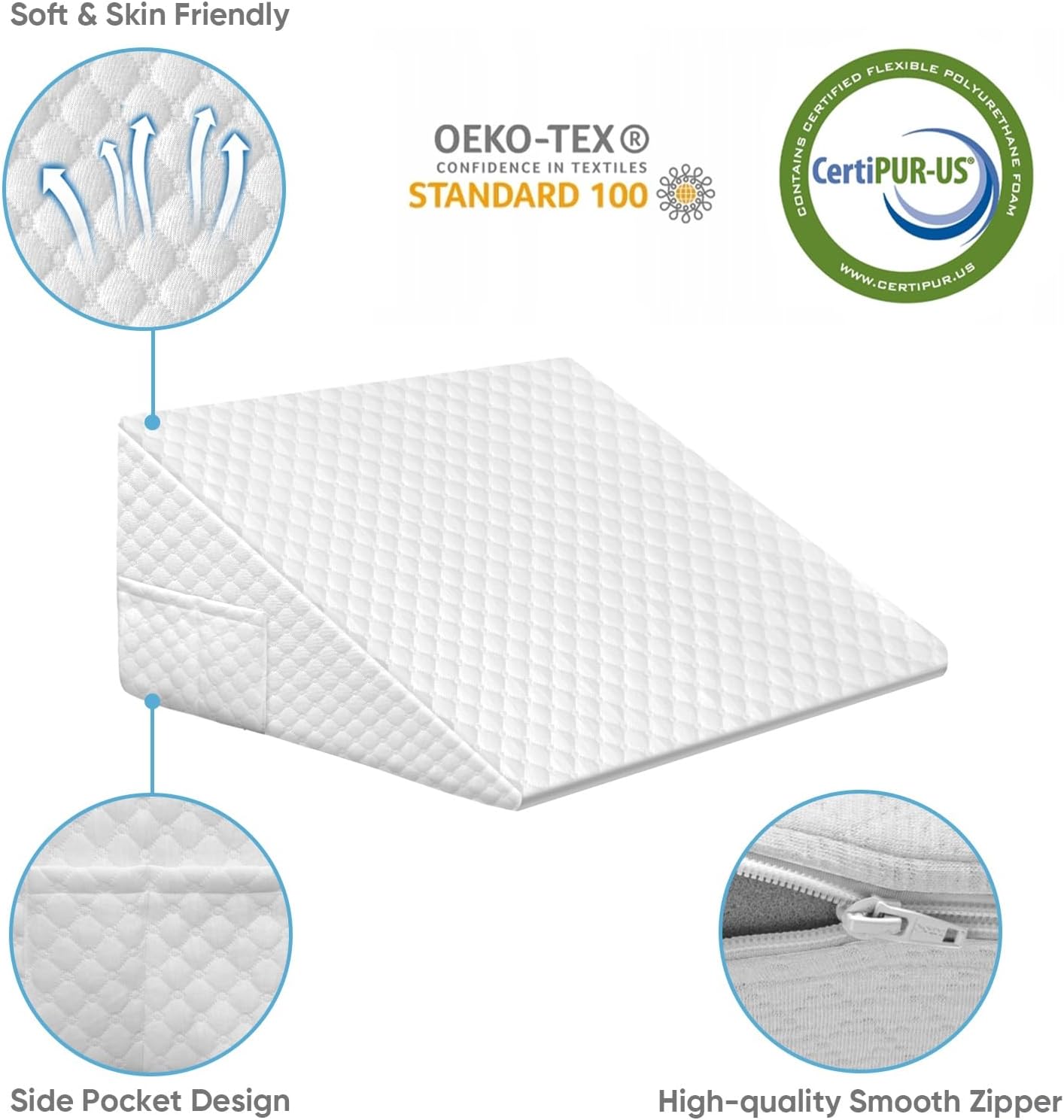 Oaisz Wedge Pillow, 10 Inch Bed Wedge Pillow for Headboard, Pillow Wedge for Acid Reflux Relief, After Surgery, Sleeping, Back, Memory Foa…