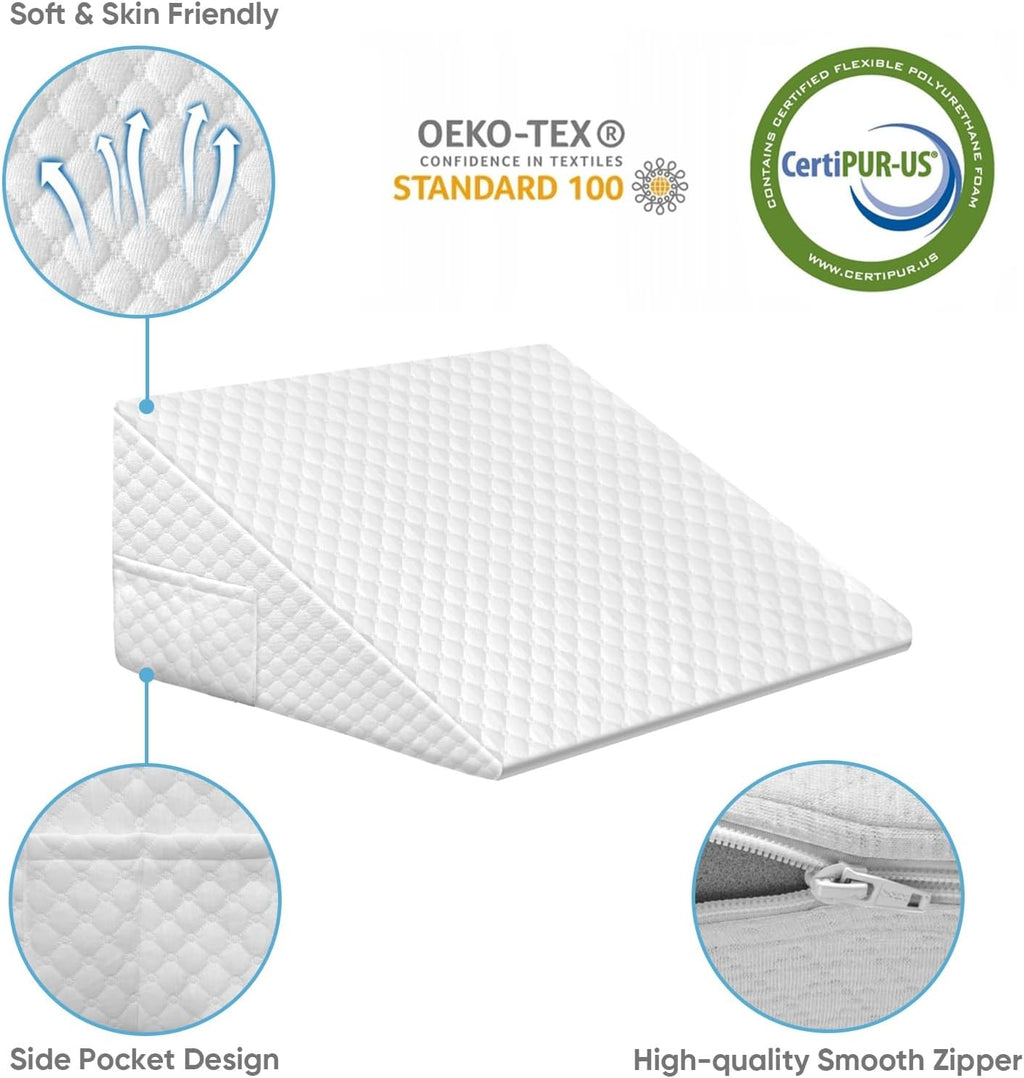 Oaisz Wedge Pillow, 12 Inch Bed Wedge Pillow for Headboard, Pillow Wedge for Acid Reflux Relief, After Surgery, Sleeping, Back, Memory Foa…