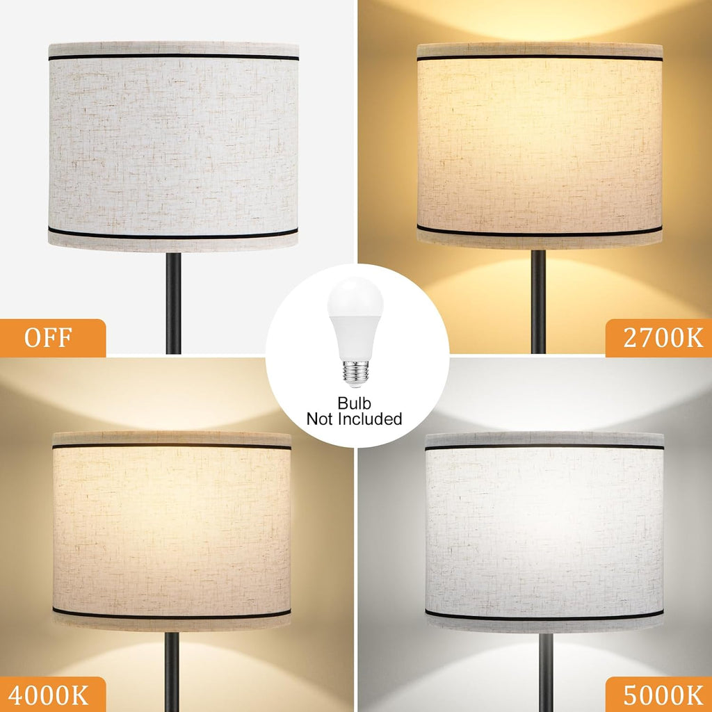 Ambimall 60'' Modern Floor Lamp with Shade, Tall Lamps for Living Room, Bedroom, Office, Dining Room, Beige Lampshade with Black Stripes(Wi…