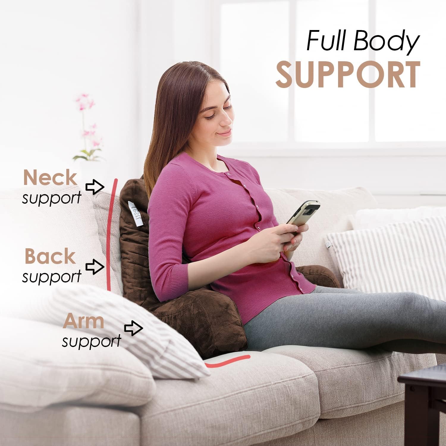 Nestl Reading Pillow with Shredded Memory Foam Designed for Sitting Up in Bed and Couch, Back and Arms Adjustable Support for Adult &…