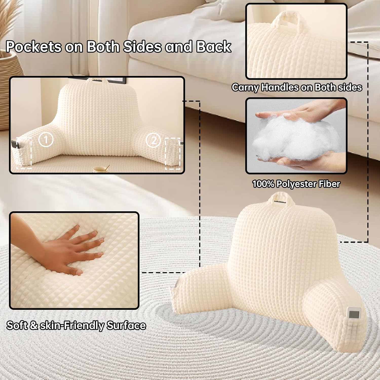 Pajeo Cozy Flannel Reading Pillow for Sitting Up in Bed, Skin-Friendly Sitting Pillow for Pregnancy & Nursing Support, Oeko-TEX Certified Bac…
