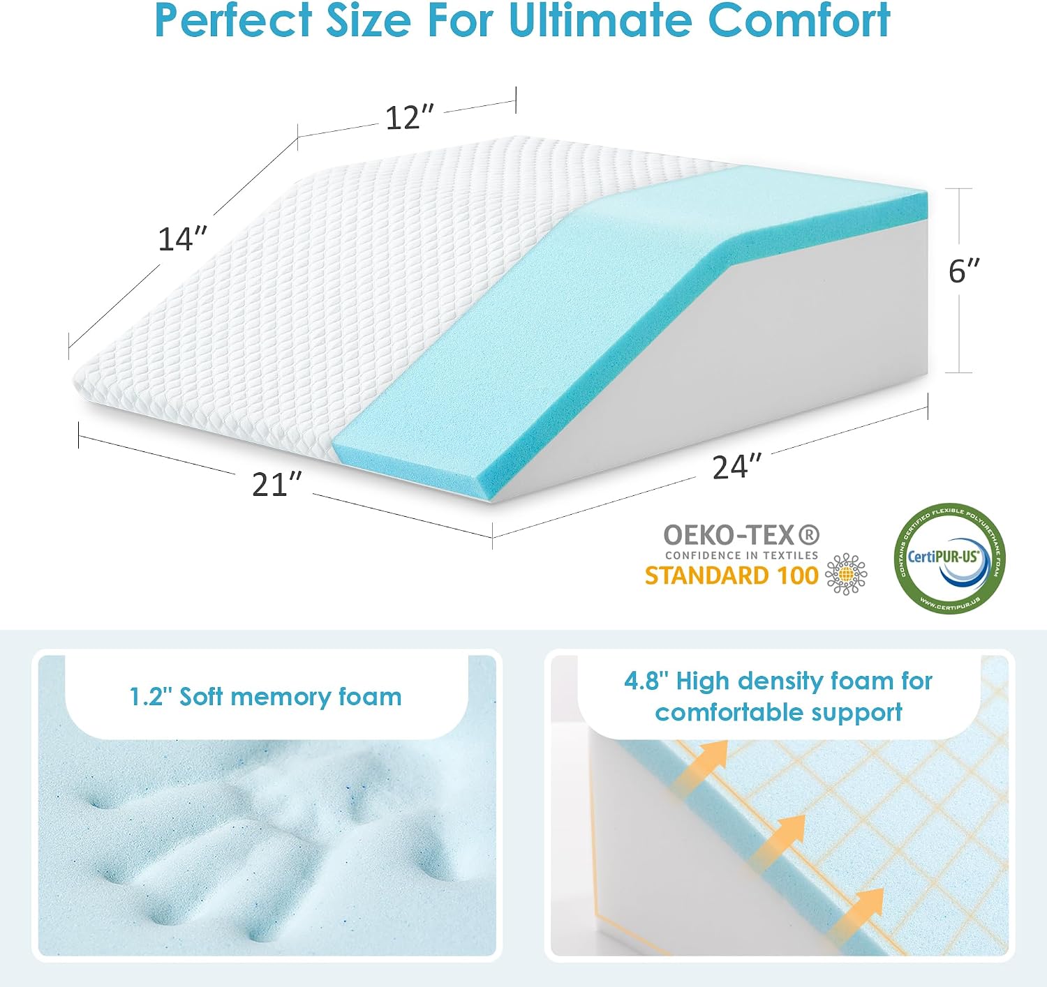 Cozymaker 6" Leg Elevation Pillows for Swelling, Cooling Gel Memory Foam Wedge Pillows for After Surgery, Sciatica Back Knee Hip Ankles, L…