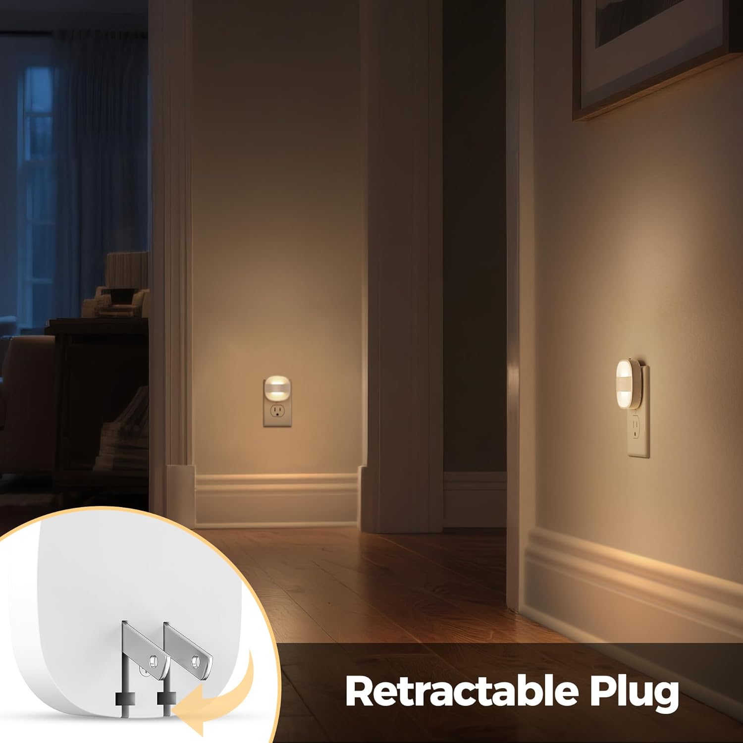 DORESshop Led Night Lights Plug Into Wall, 4 Packs Foldable Plug in Night Light Portable Dimmable Mini with Dusk to Dawn Sensor, 3000K…