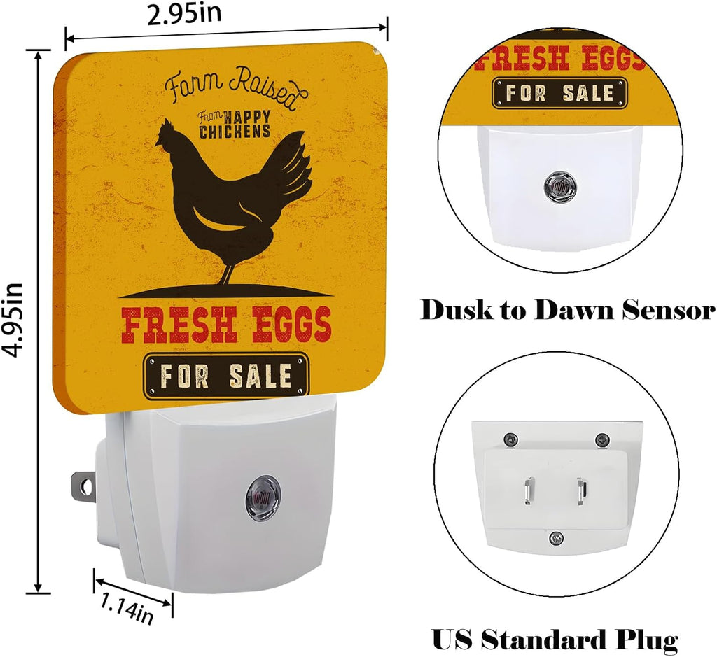 Funny Chicken Night Light, Plug Into Wall for Boys Girls Bedroom Decorative Square Night Light Lamp 0.5w Sleep Friendly