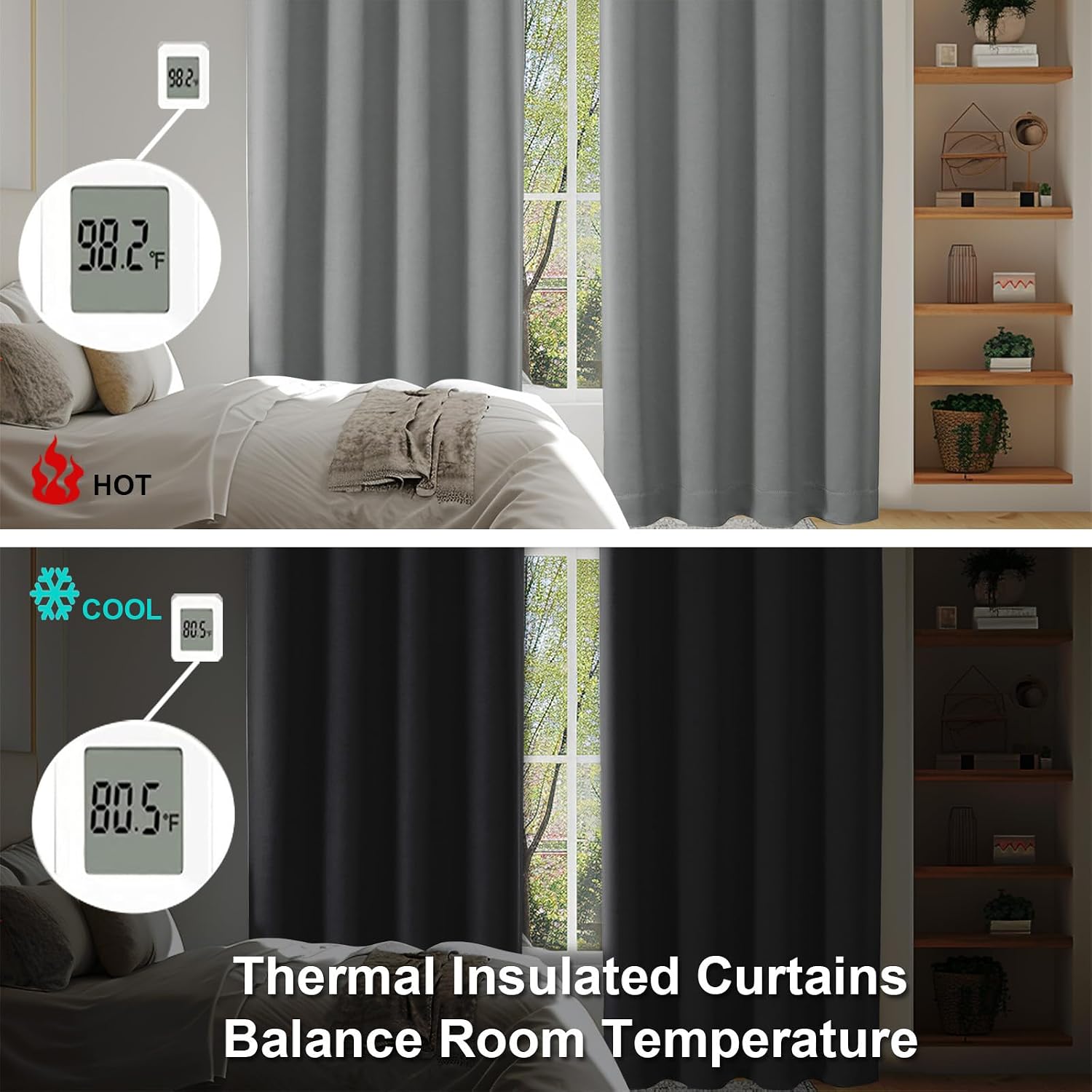 Simplebrand Light Grey Blackout Curtains for Bedroom 96 Inches Long 2 Panels, Solid Thermal Insulated, Energy Saving Living Room Window Tre…