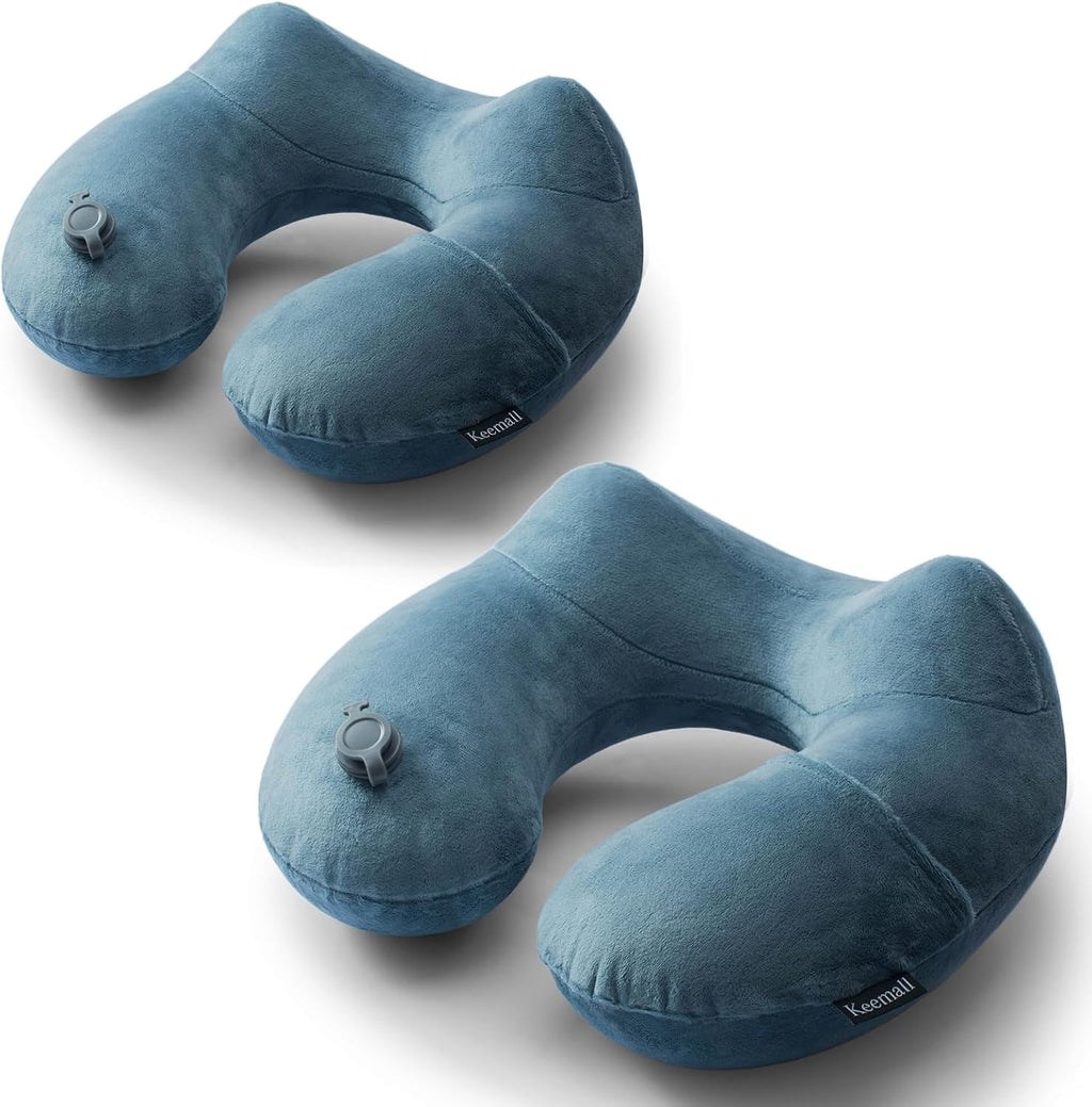 Keemall 2Pack Inflatable Travel Neck Pillow for Airplane Sleeping, Adjustable Blow Up Neck Support Air Pillow Traveling on Plane Long…