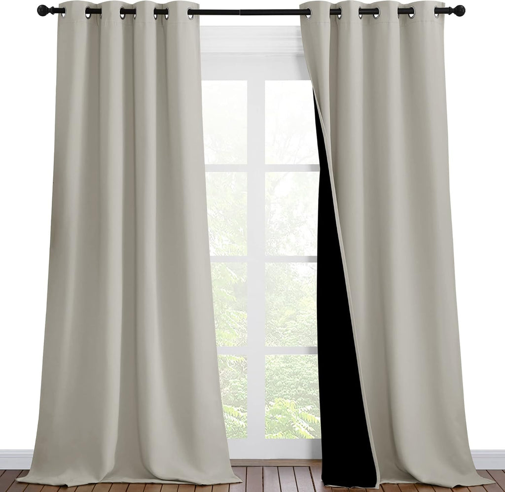 Nicetown Natural Blackout Curtains 90 inches Long, Full Light Blocking Drapes with Black Liner for Nursery, Thermal Insulated Draperies for…