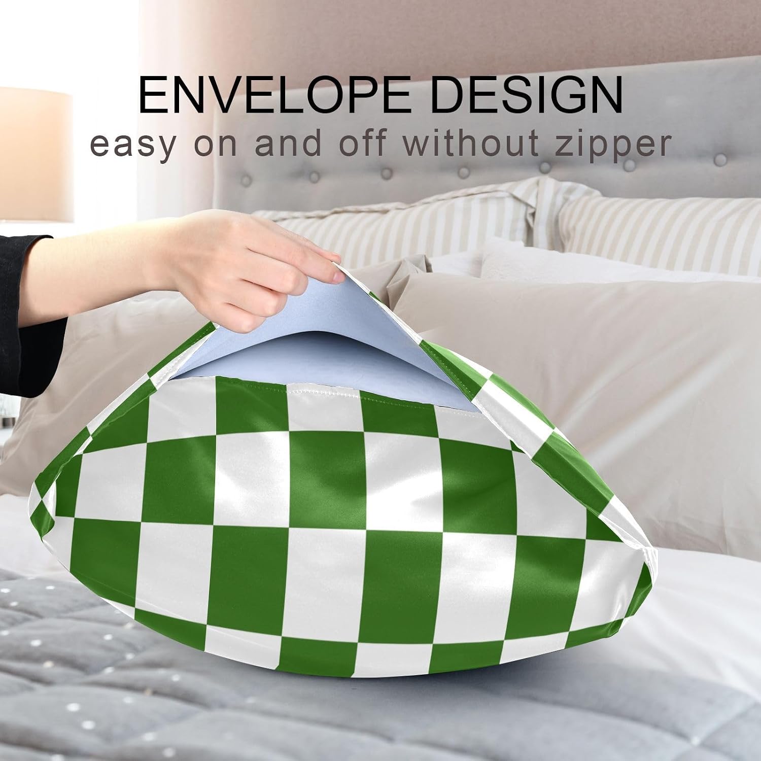 Checkerboard White Green Plaid Print Pillow Covers Silk Pillowcase for Hair and Skin Soft and Smooth Breathable Satin Pillowcase Standard…