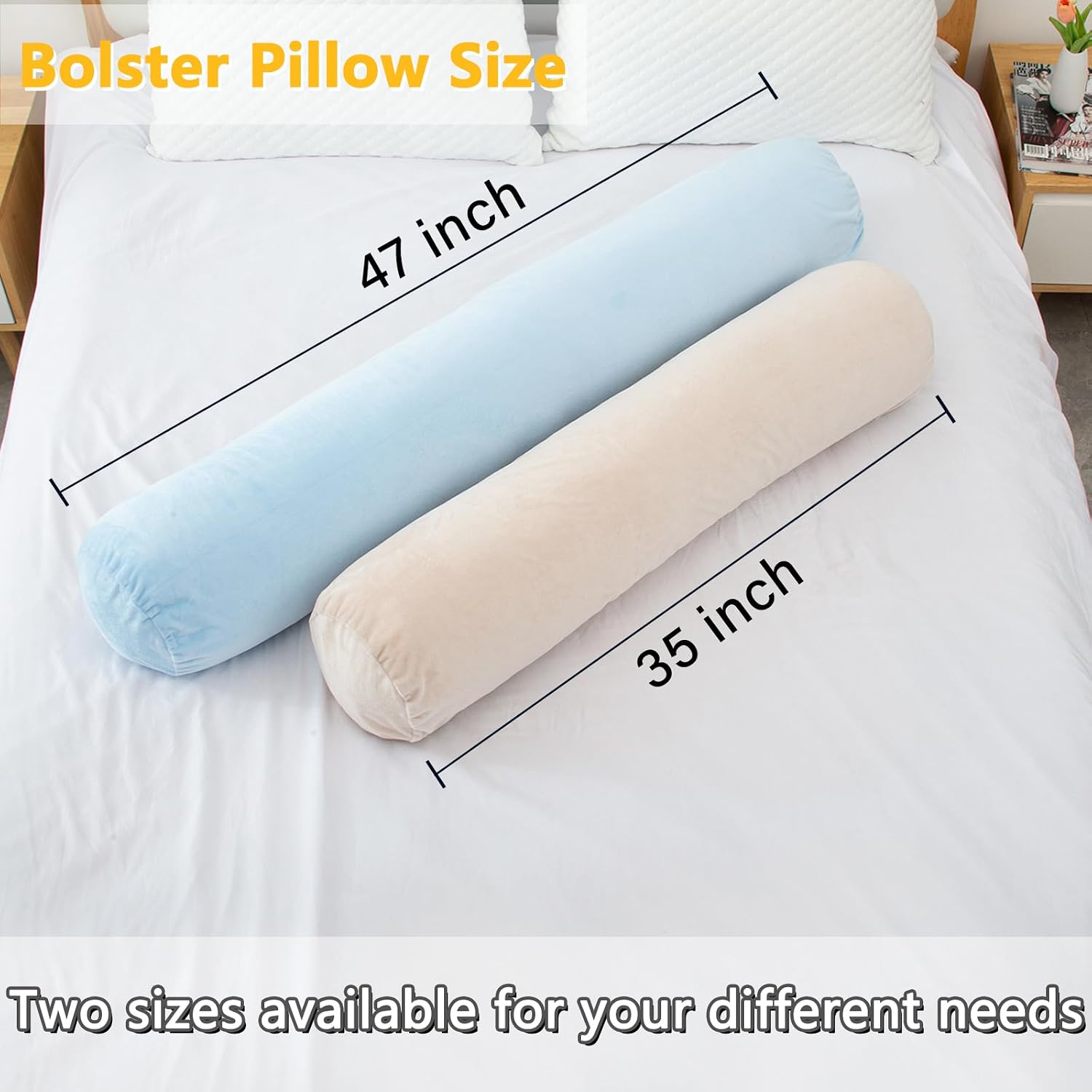 1 MIDDLE ONE Bolster Pillow for Bed, Long Round Body Pillow for Adults with Removable Velvet Cover, Decorative Tube Roll Cylinder Pillow…