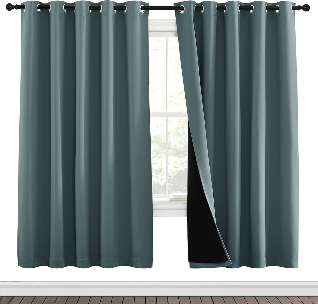Nicetown 100% Blackout Window Curtain Panels, Full Light Blocking Drapes with Black Liner for Nursery, 72-inch Drop Thermal Insulated Drape…