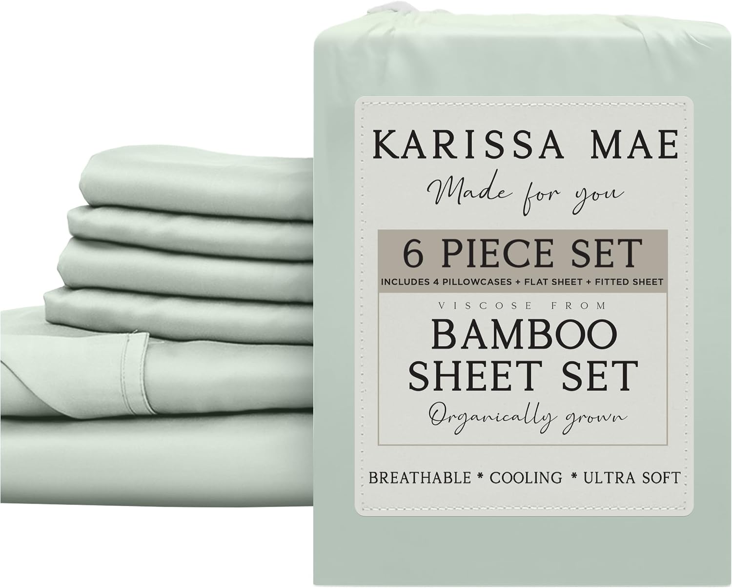 KARISSA MAE 6 Piece Pure Viscose from Bamboo Queen Size Sheet Set | 100% FSC Certified | Luxuriously Soft | Cooling | 18" Deep Pocket…