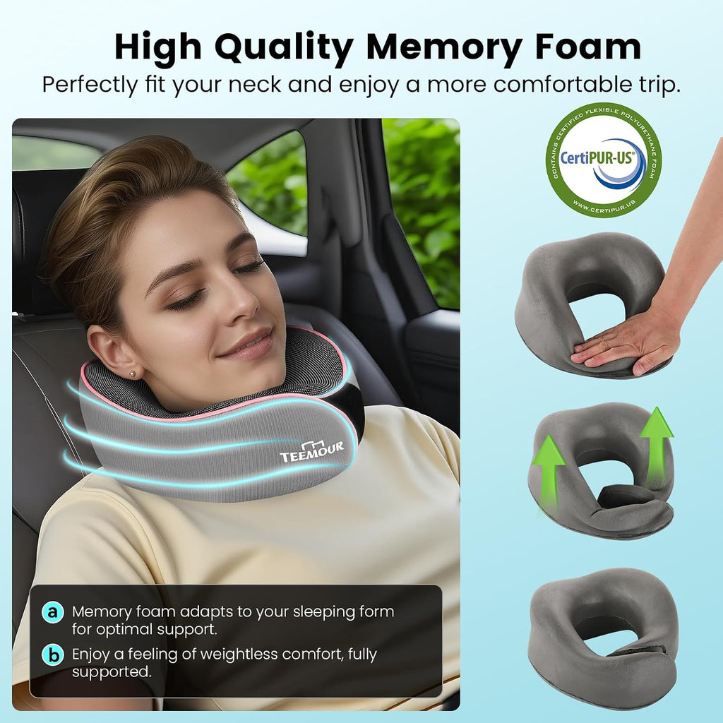 Teemour Travel Neck Pillow Airplane- Upgraded Memory Foam Neck Pillow for Airplanes 360° Support Desing, with Eye Mask & Earplugs…